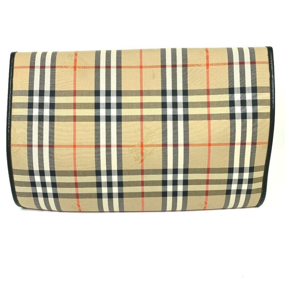 Authentic BURBERRY Check Document Pouch Clutch bag Canvas/Leather Beige - Picture 14 of 16